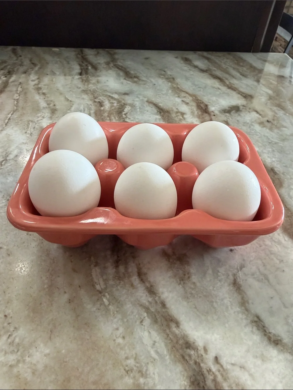 Set of 2 Ceramic Peach Color Egg Holder Tray - 6-Cup